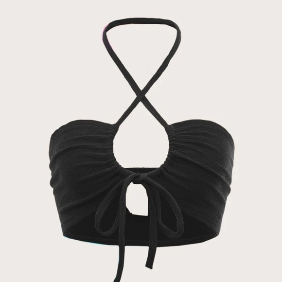 SHEIN Black Cropped Tye Top - Picture 1 of 4